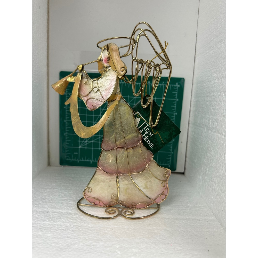 Trim A Home Angel Figurine Wire Metal Gold Trumpet Christmas Ornament Decor
